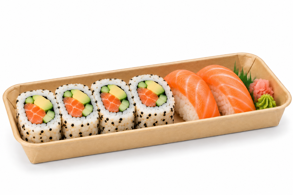 No.2 Kraft Paper Sushi Tray 600pcs - Disposable Takeaway Packaging