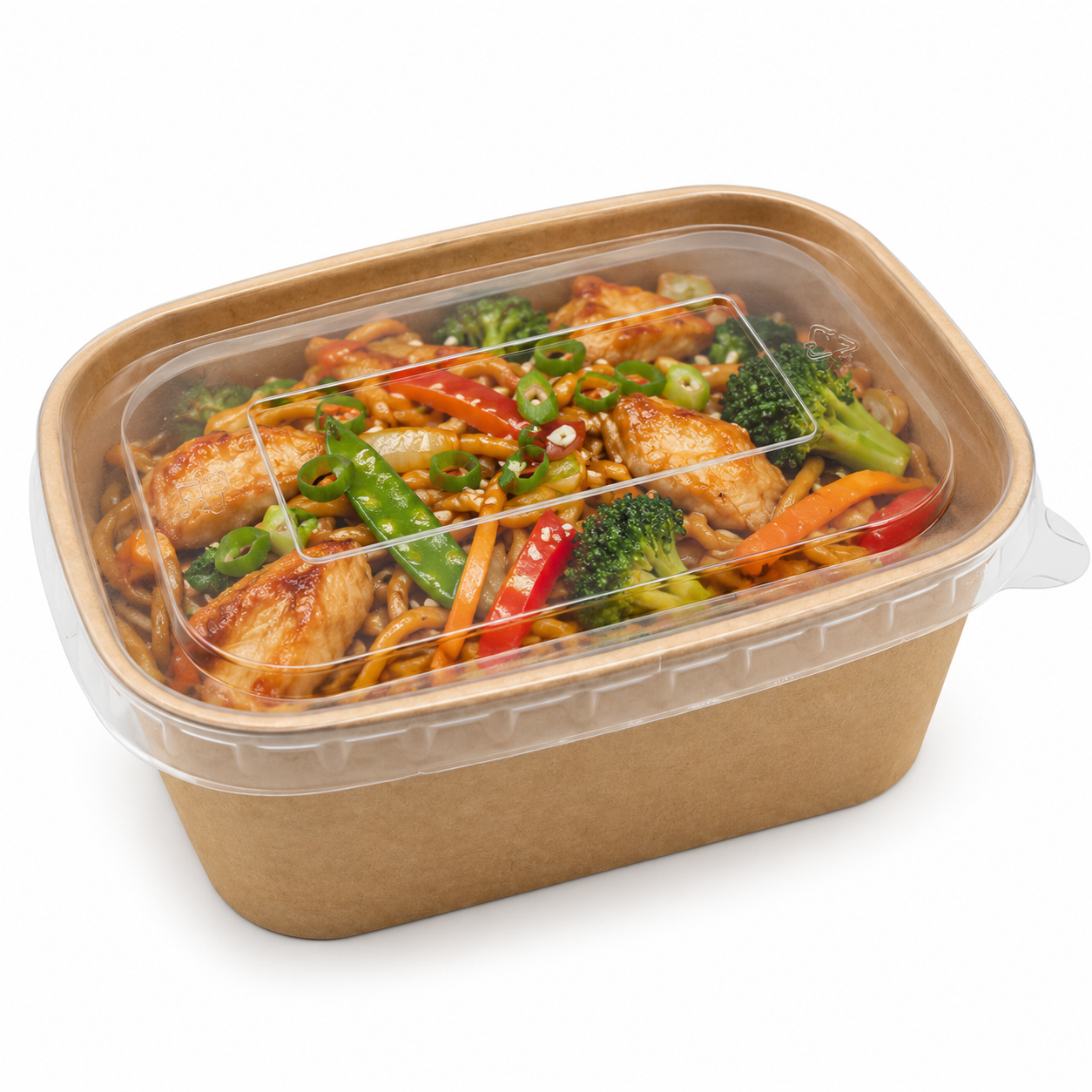 PP Lid-500ml/750ml/1000ml Rectangular Kraft Container V2 - 300pk
